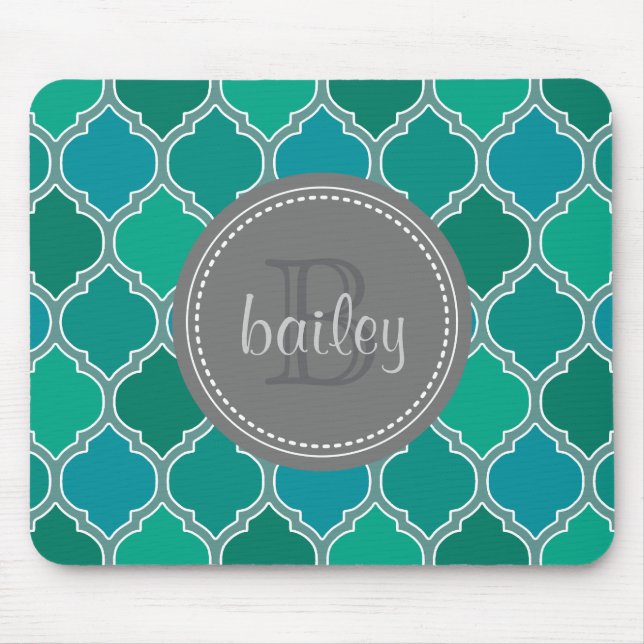 Mousepad Cinza Monograma Teal Moderna (Frente)