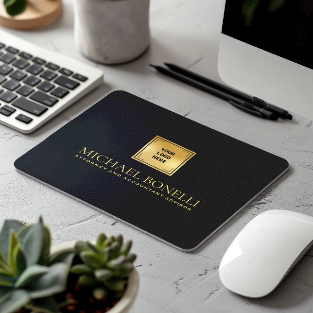 Mousepad Cinza Negra Chic Leather Luxury Nome do Logotipo D (Criador carregado)