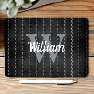 Mousepad Cinza Negra Pinstripe Retro Monograma