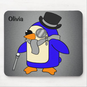 Mousepad Cinza neutra de pinguim de desenho animado bonito