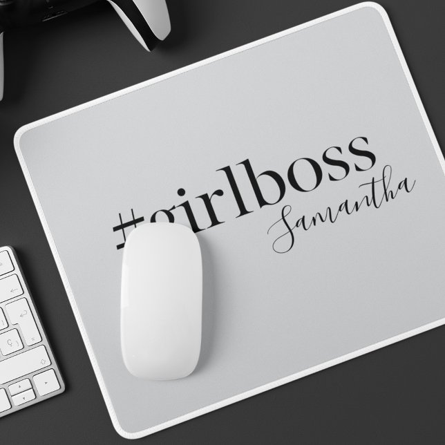 Mousepad Cinza Personalizada #GirlBoss Nome (Criador carregado)