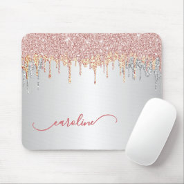 Mousepad Cinza Prateado Personalizado Rosa Dourado Brilho