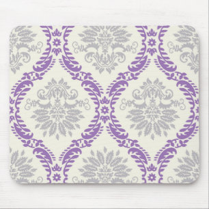 Mousepad cinza roxa e design de damasco