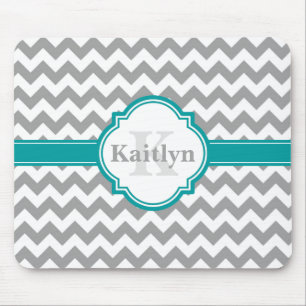Mousepad Cinza Teal Chevron Pattern & Marroquino Quatrefoil