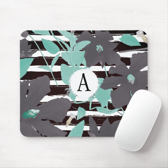 Mousepad Cinza Teal Em Monograma (Com mouse)