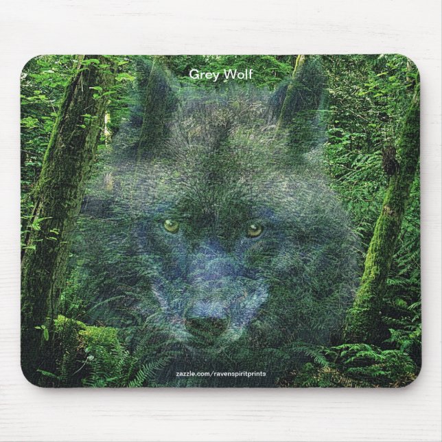 Mousepad Cinza Wolf & Forest Wildlife Support Animal Art (Frente)