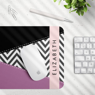 Mousepad Cinza Zigzag, Cinza Chevron, Purple, Seu Nome