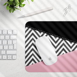 Mousepad Cinza Zigzag, Cinza Chevron, Zigzag Patterno, Rosa