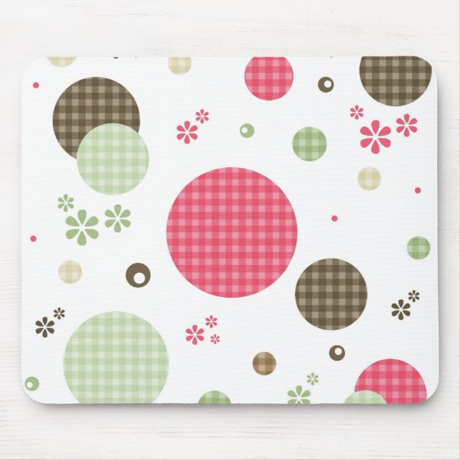 Mousepad Cinzas Cintilantes dos Círculos de Padrão Gingham  (Frente)