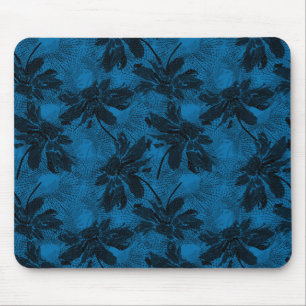 Mousepad Cinzas e padrão floral azul.