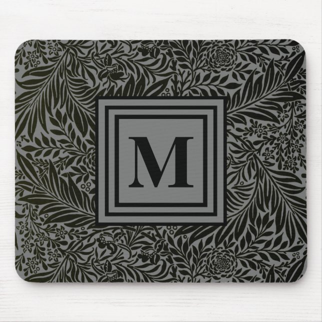 Mousepad Cinzas Elegantes e Monogramas Negros William Morri (Frente)