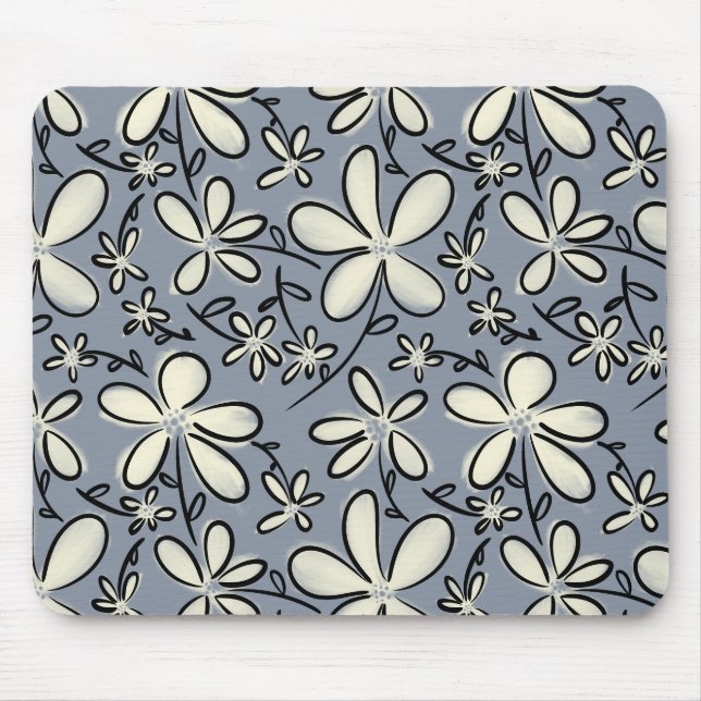 Mousepad Cinzas flóricas e padrão das flores de creme (Frente)