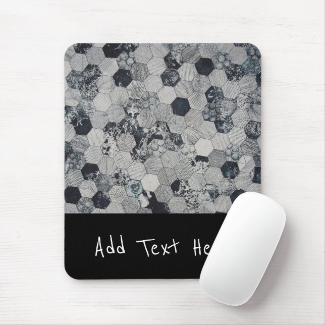 Mousepad Cinzas geométricas, Padrão de Hexágono Branco e Ne (Com mouse)