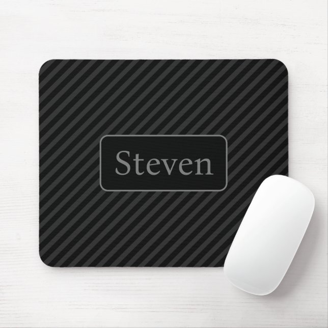 Mousepad Cinzas sofisticadas e Black Pinstriped Personaliza (Com mouse)