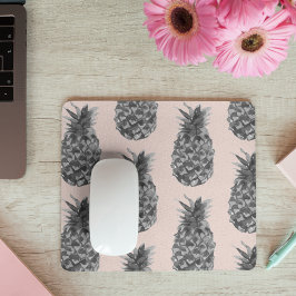 Mousepad Cinzas Tropicais e Pineanás Rosa Padrão Sem Costur