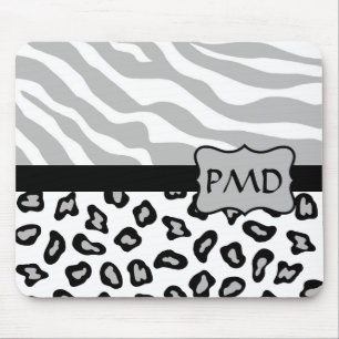 Mousepad Cinzas, Zebra Branca e Pele Chita Personalizada