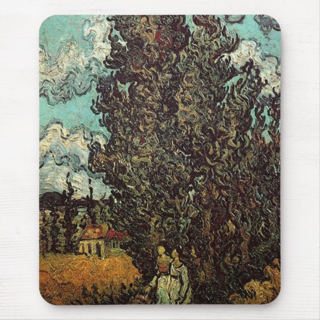 Mousepad Ciprestes e Duas Mulheres de Vincent van Gogh (Frente)