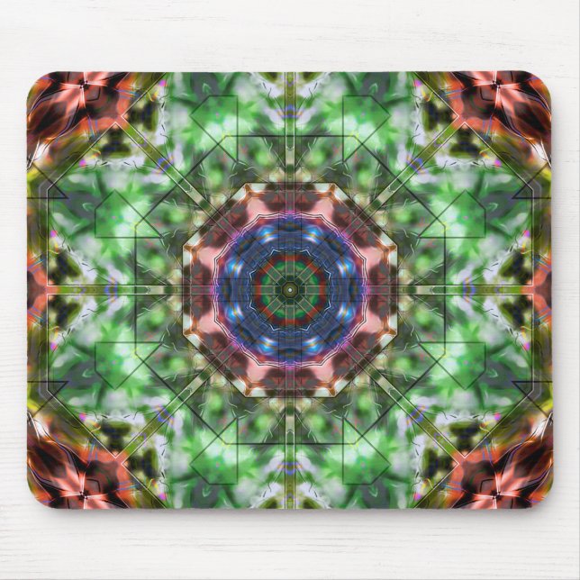 Mousepad Círculo caleidoscópio verde a castanho, estilo acr (Frente)