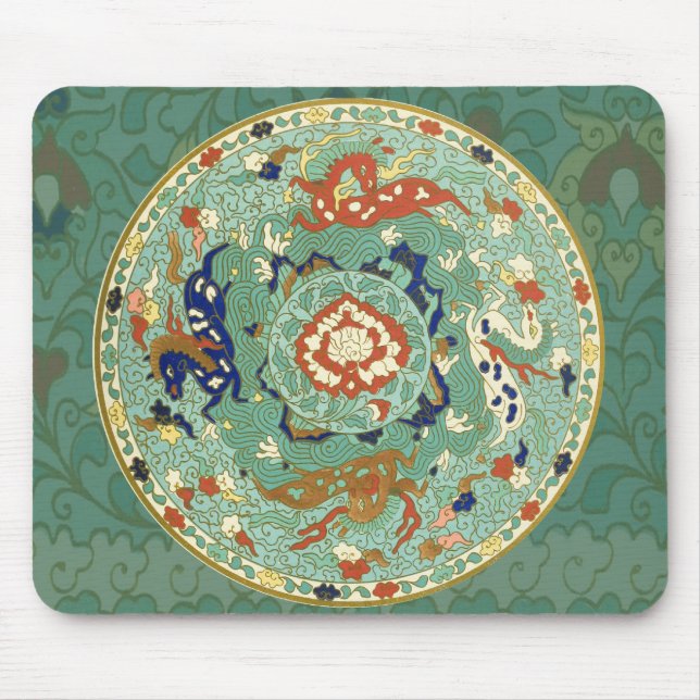 Mousepad Círculo Chinês Antigo Verde Azul (Frente)
