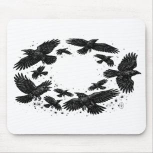 Mousepad Círculo de Corvos – Ilustração Assombrada a Tinta