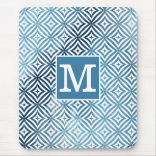 Mousepad Círculo de Diamante Azul do Monograma Clássico