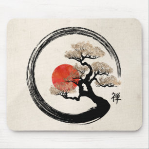 Mousepad Círculo de Enso e árvore dos bonsais em canvas