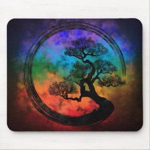 Mousepad Círculo Enso Zen e Nebulosa da Árvore Bonsai
