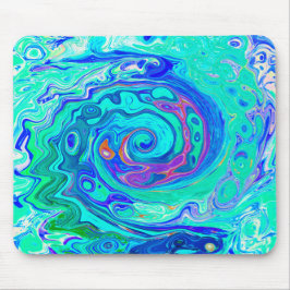 Mousepad Círculo Líquido Abstrato Groovy Azul e Verde Ocean