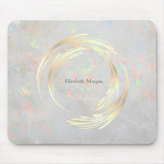 Mousepad Círculo Moderno Elegante, Dourado, branco opal (Frente)