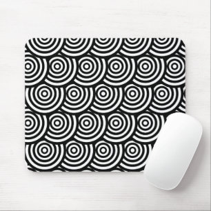 Mousepad Círculos abstrato preto e branco ondulados