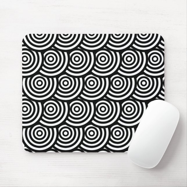Mousepad Círculos abstrato preto e branco ondulados (Com mouse)