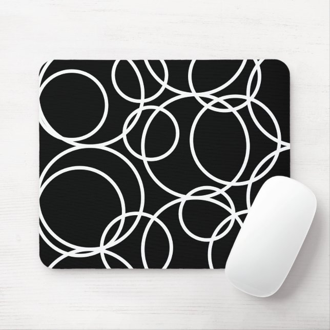 Mousepad Círculos brancos geométricos Abstrato preto modern (Com mouse)