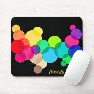 Mousepad Círculos do arco-íris a preto com nome