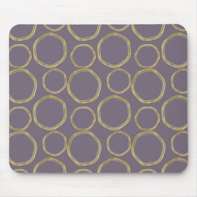 Mousepad Círculos Dourados & Bege Rústico Roxo Moderno na M (Frente)