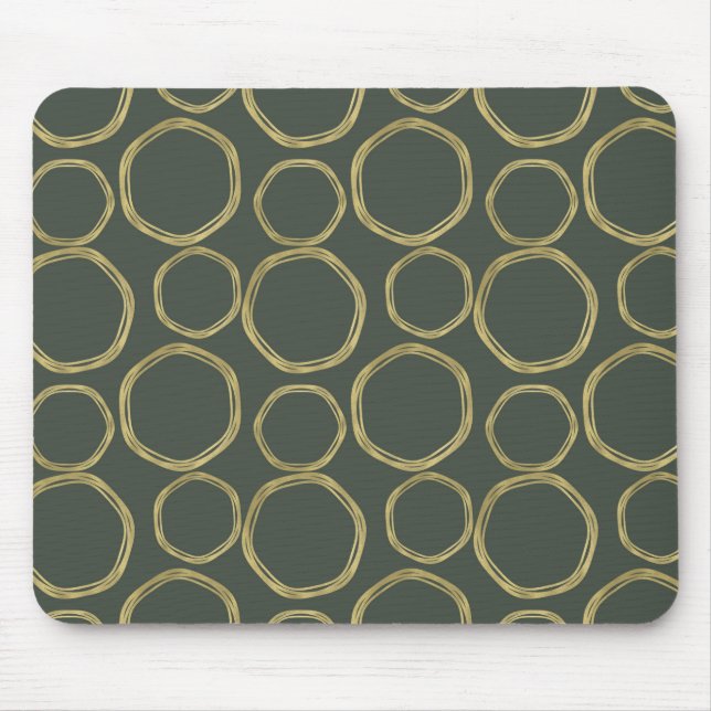 Mousepad Círculos Dourados e Verde Oliva Rústico Moderno Fa (Frente)