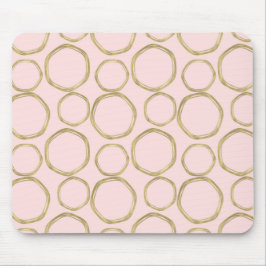 Mousepad Círculos Dourados & Rosa Corado Moderno Fashionabl