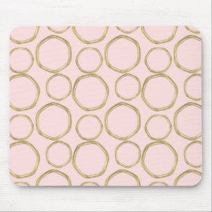 Mousepad Círculos Dourados & Rosa Corado Moderno Tendencial