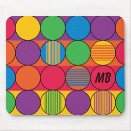 Mousepad Círculos e Listras e Iniciais Coloridos
