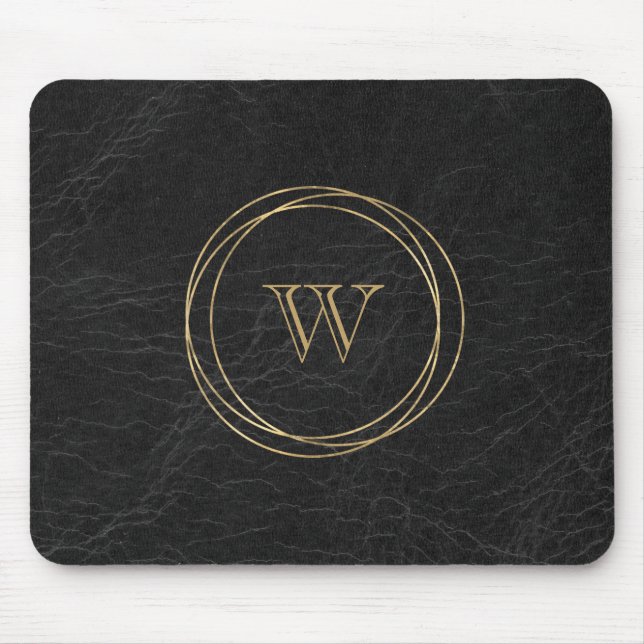 Mousepad Círculos Geométricos Dourados Monograma Preto (Frente)