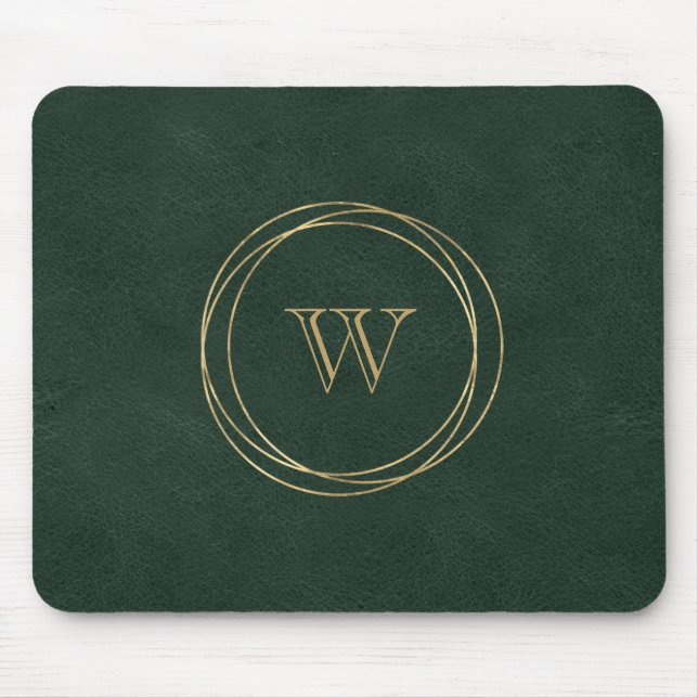 Mousepad Círculos Geométricos Dourados Monograma Verde (Frente)