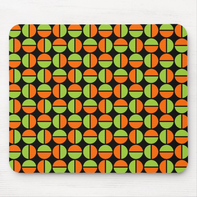 Mousepad Círculos rotativos - Verde e laranja em preto (Frente)