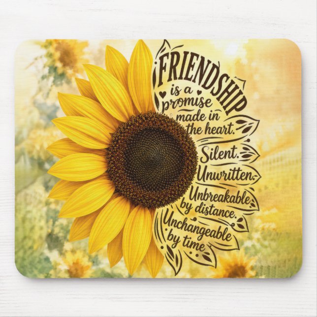Mousepad Citação de Amizade de Girassol (Frente)