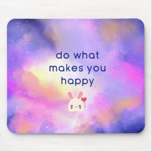 Mousepad Citação de felicidade com Abstrato de nuvens sur