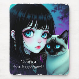 Mousepad Citação de Garota de Anime e Gato Siames 