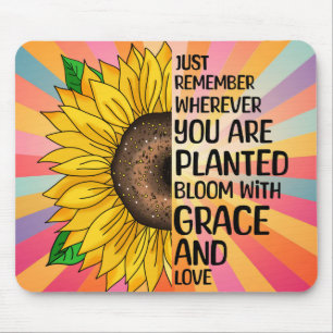 Mousepad Citação Inspirativa e girassol desenhado à mão