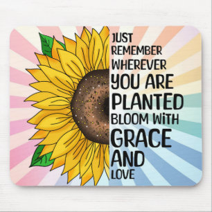 Mousepad Citação Inspirativa e girassol desenhado à mão