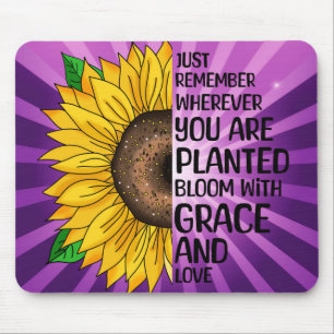 Mousepad Citação Inspirativa e girassol desenhado à mão