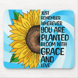Mousepad Citação Inspirativa e girassol desenhado à mão