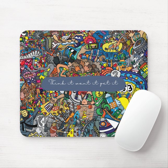 Mousepad Citação Motivacional de Arte de Dodle Azul (Com mouse)