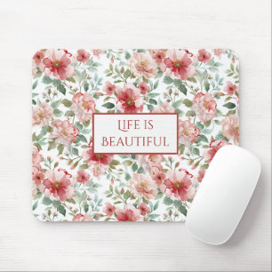 Mousepad Citação Personalizada de Flores Vermelhas Rosadas